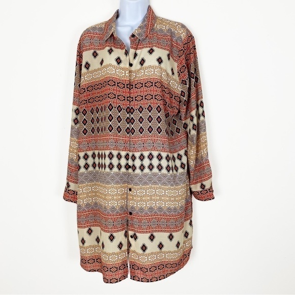 NWT CHICO’S Exquisite Patterns Tunic Shirt Lightweight Button Aztec Print 3 XL - Picture 2 of 7